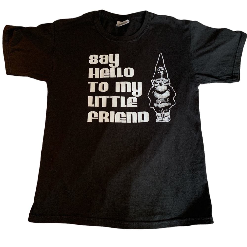 “Say Hello To My Little Friend” Gnome Black Graphic Tee Shirt Mens Small (34-36)